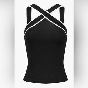 Commense Contrast Trim Strap Knit Top